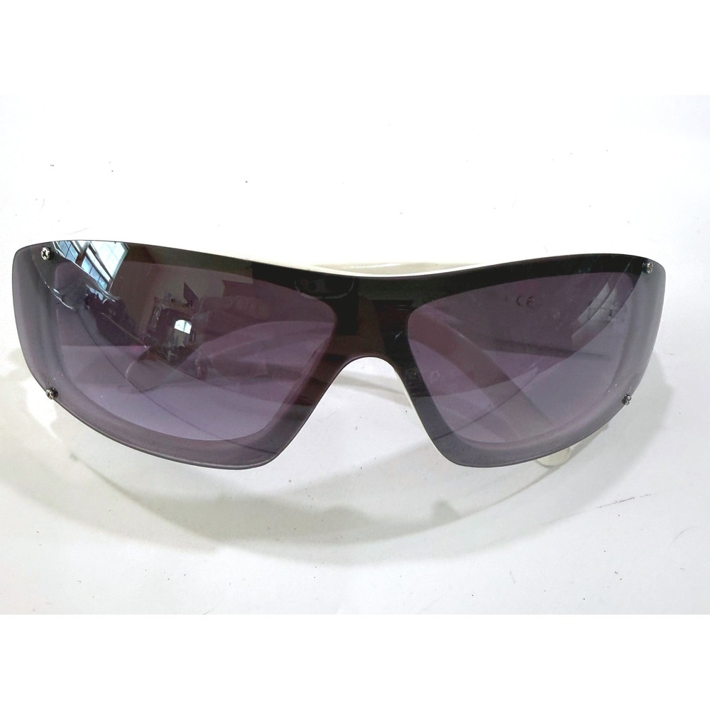 DG Monogram Shield Sunglasses White Rhinestone Y2K Wrap Shades